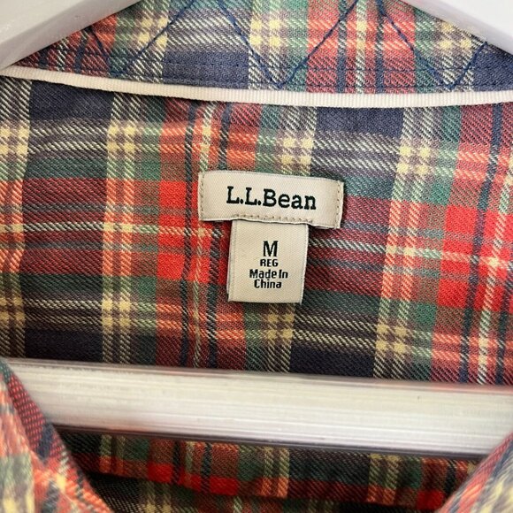 L.L Bean Men's Plaid Print Long Sleeve Casual Button Up Shirt Red Blue Medium - Picture 5 of 8